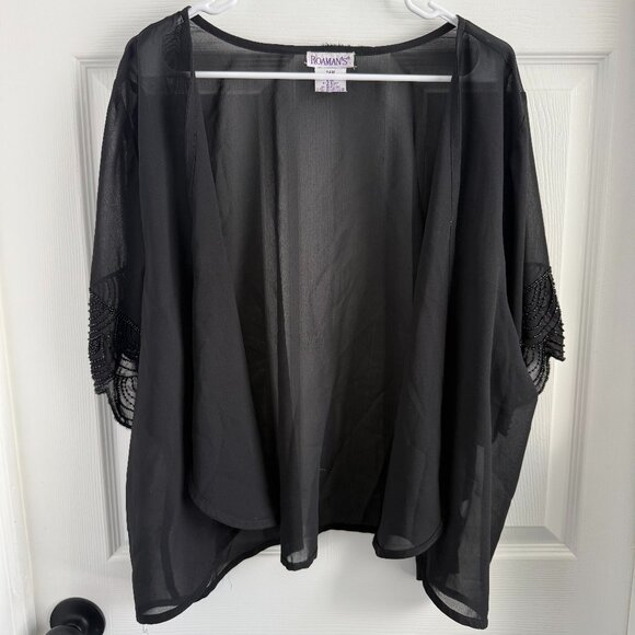 Roaman's Tops - Roaman's Black Semi Sheer Shell Top W/ Beaded Embellished Sleeve Detail Sz 24W